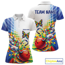 Load image into Gallery viewer, Custom Autism Awareness Butterfly Bowling Team Women Polo Shirt, Puzzles Bowling Jersey IPHW11212