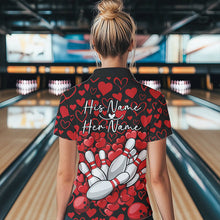 Load image into Gallery viewer, Black And Red Heart Custom Valentines Couple Bowling Quarter-Zip Shirt For Women IPHW8336