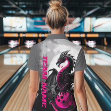 Load image into Gallery viewer, Black And Pink Custom Dragon Bowling Polo Shirts For Women, Dragon Bowling Team Shirts IPHW8818
