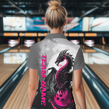Black And Pink Custom Dragon Bowling Womens Quarter-Zip Shirts, Dragon Bowling Team Shirts IPHW8818