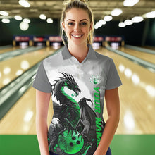 Load image into Gallery viewer, Black And Green Custom Dragon Bowling Polo Shirts For Women, Dragon Bowling Team Shirts IPHW8821
