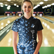 Load image into Gallery viewer, Custom Blue Butterfly Women Bowling Quarter-Zip Shirt, Bowling League Shirt IPHW10906