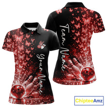 Load image into Gallery viewer, Custom Red Butterfly Women Bowling Polo Shirt, Bowling League Shirt IPHW10907