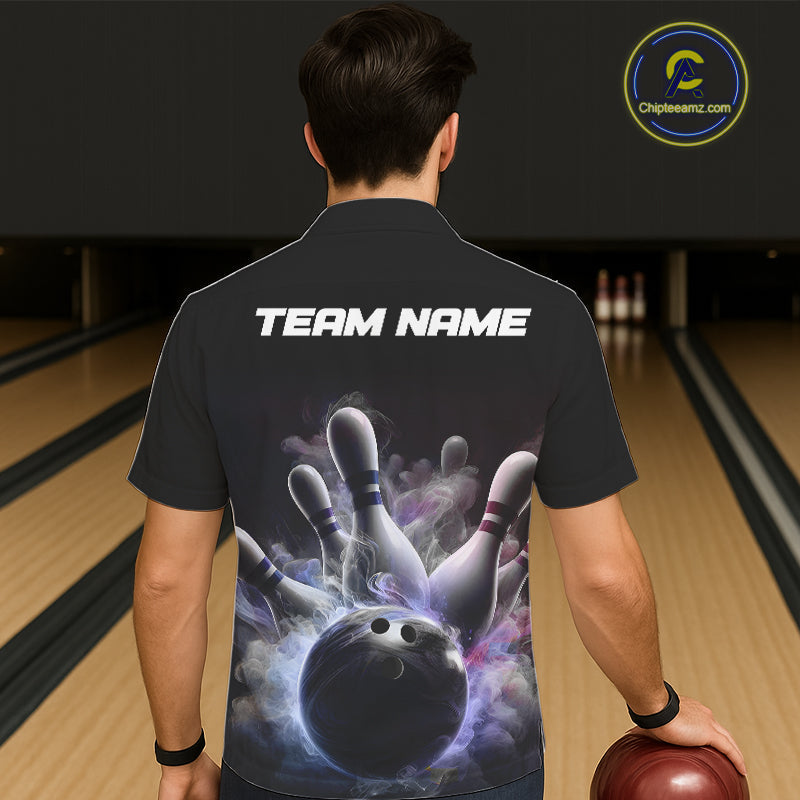 Custom Bowling Hawaiian Shirts For Men And Women Smoke Bowling Team Jerseys Strike Bowling Shirts IPHW5402