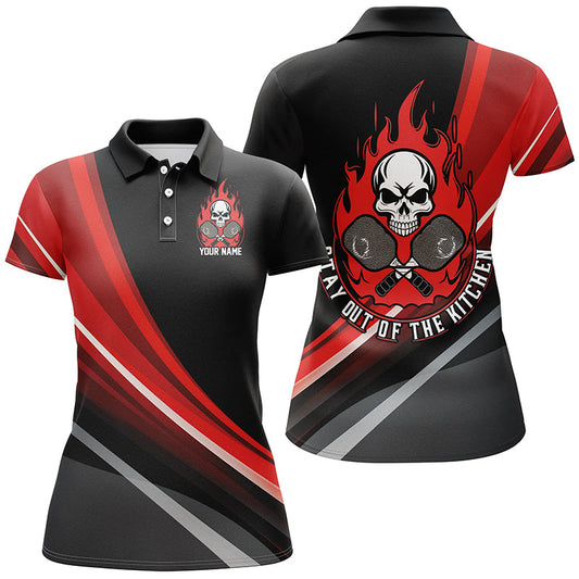 Custom Skull Women's Pickleball Polo Shirts "Stay Out Of The Kitchen" Pickleball | Red IPHW6905