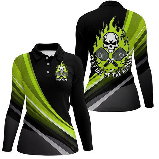 Custom Skull Women's Pickleball Polo Shirts "Stay Out Of The Kitchen" Pickleball | Green IPHW6906