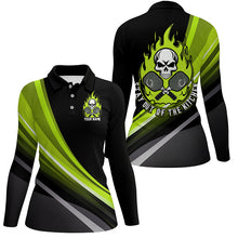 Load image into Gallery viewer, Custom Skull Women's Pickleball Polo Shirts "Stay Out Of The Kitchen" Pickleball | Green IPHW6906