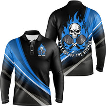 Load image into Gallery viewer, Custom Skull Men'S Pickleball Polo Shirts, "Stay Out Of The Kitchen" Pickleball Attire | Blue IPHW6907