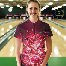 Load image into Gallery viewer, Custom Elegant Red Roses And Butterfly Women Bowling Shirt, Flower Bowling League Shirt IPHW10926