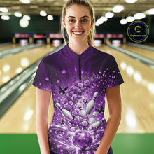 Load image into Gallery viewer, Custom Elegant Purple Roses And Butterfly Women Bowling Shirt, Bowling League Shirt IPHW10927