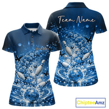 Load image into Gallery viewer, Custom Elegant Blue Roses And Butterfly Women Bowling Shirt, Flower Bowling League Shirt IPHW10929