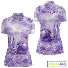 Load image into Gallery viewer, Custom Elegant Purple Roses And Butterfly Women Bowling Quarter-Zip Shirt, Ladies Outfit IPHW10938