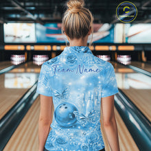Load image into Gallery viewer, Custom Elegant Blue Roses And Butterfly Women Bowling Polo Shirts, Ladies Outfit IPHW10939