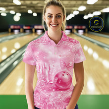 Load image into Gallery viewer, Custom Elegant Pink Roses And Butterfly Women Bowling Polo Shirts, Ladies Outfit IPHW10941