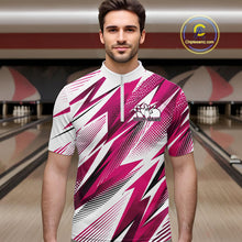 Load image into Gallery viewer, Man wearing a pink and white sports jersey with a bowling alley in the background