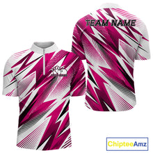 Load image into Gallery viewer, Pink and white sports jersey with black abstract patterns, customizable text, and Chiptee Amz branding.