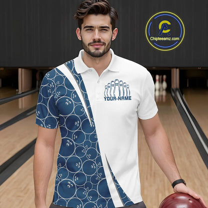Black And Navy Blue Custom Retro Bowling Shirts For Men, Classic Vintage Bowling Team Shirt IPHW7413