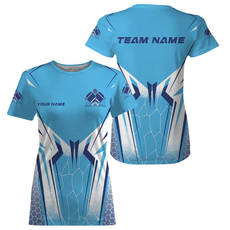 Custom Blue Pickleball T-Shirts For Women, Pickleball Tournament Team Shirt IPHW8124