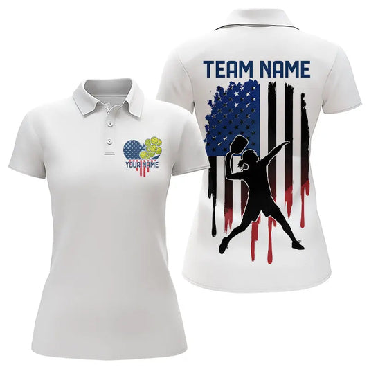 Custom American Flag Patriotic Pickleball Polo Shirts For Women, Love US Pickleball League Shirt IPHW8129