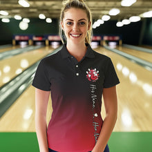 Load image into Gallery viewer, Black And Red Bowling And Roses Custom Valentines Day Bowling Polo Shirts For Women IPHW8359
