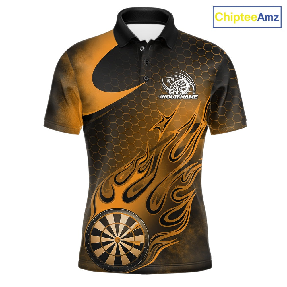 Custom Black And Yellow Flame Dartboard Darts Team Shirts, Dart Tournament Outfits Dart Jerseys For Players IPHW10413