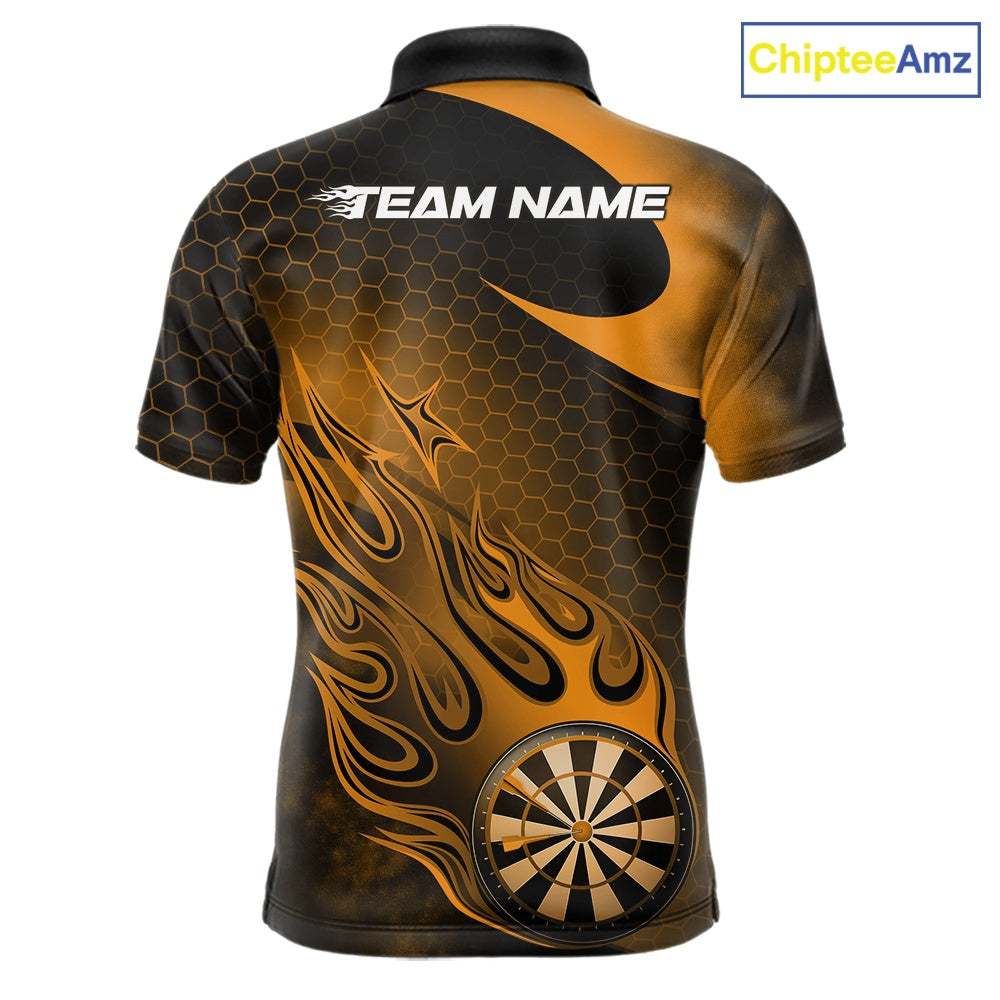 Custom Black And Yellow Flame Dartboard Darts Team Shirts, Dart Tournament Outfits Dart Jerseys For Players IPHW10413
