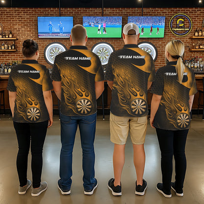 Custom Black And Yellow Flame Dartboard Darts Team Shirts, Dart Tournament Outfits Dart Jerseys For Players IPHW10413