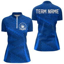 Load image into Gallery viewer, Custom Blue Bowling Team Womens Quarter-Zip Shirts, Bowling Tournament Bowling League Shirt IPHW8536