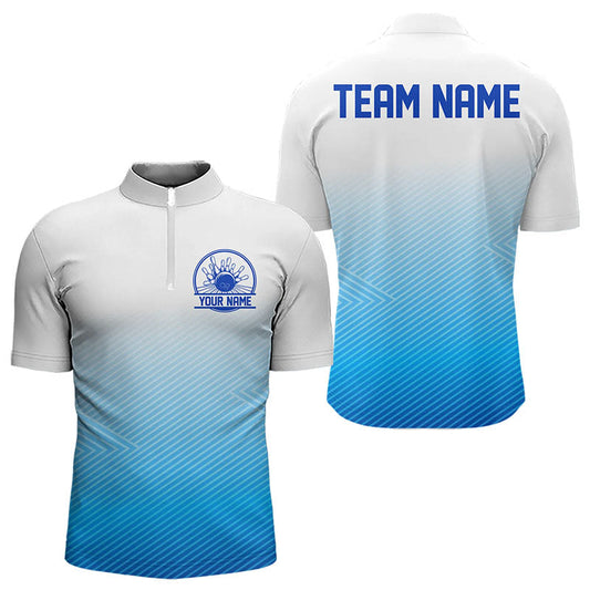 Custom Blue Bowling Team Quarter-Zip Shirts For Men, Bowling Tournament Bowling League Shirt IPHW8538