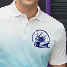 Load image into Gallery viewer, Custom Blue Bowling Team Polo Shirts For Men, Bowling Tournament Bowling League Shirt IPHW8539