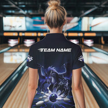 Load image into Gallery viewer, Custom Black And Blue Dragon Bowling Team Polo Shirt For Women, Dragon Bowling League Shirt IPHW8550