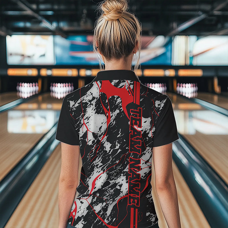 Custom Gray And Red Strike Bowling Women Quarter-Zip Shirts, Bowling League Team Uniform IPHW8861