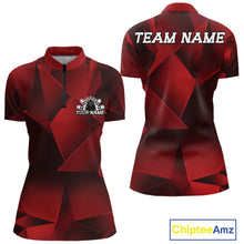 Load image into Gallery viewer, Red sports jersey with geometric design, customizable text, and brand logo.