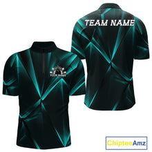 Load image into Gallery viewer, Teal and black sports jersey with geometric pattern, customizable text, and Chiptee Amz branding.