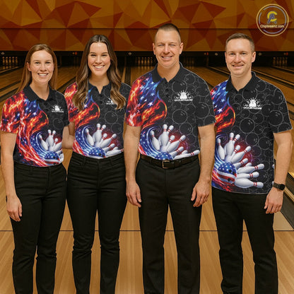 Custom Flaming US Flag Patriotic Bowling Team Multi Styles Shirt, Freedom Bowling League Shirt Bowlingg Jersey IPHW10425