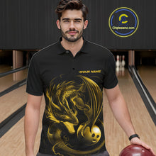 Load image into Gallery viewer, Custom Black And Yellow Dragon Bowling Shirts, Bowling League Shirt Dragon Men Jersey IPHW10706