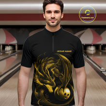 Load image into Gallery viewer, Custom Black And Yellow Dragon Bowling Shirts, Bowling League Shirt Dragon Men Jersey IPHW10706