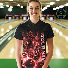 Load image into Gallery viewer, Custom Red Flaming Leopard Bowling Shirts For Women, Fire Bowling Team Shirt Bowler IPHW10712