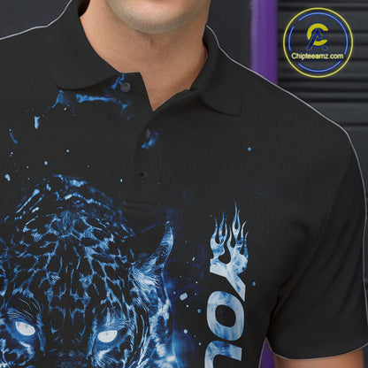 Custom Blue Flaming Leopard Men Bowling Shirts, Fire Bowling Team Shirt Bowler Uniform IPHW10714