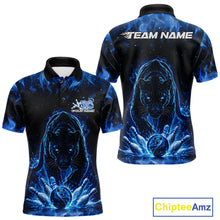 Load image into Gallery viewer, Custom Black And Blue Flame Leopard Bowling Men Polo Shirt, Bowling League Team Shirt IPHW11253