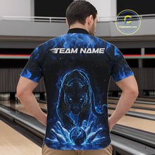 Load image into Gallery viewer, Custom Black And Blue Flame Leopard Bowling Men Quarter-Zip Shirt, Bowling League Team Shirt IPHW11253