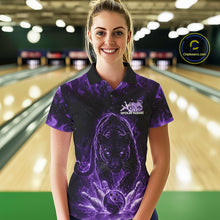 Load image into Gallery viewer, Custom Black And Purple Flame Leopard Bowling Women Polo Shirt, Bowling League Team Shirt IPHW11255