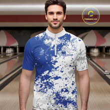 Load image into Gallery viewer, Custom Blue Splatter Bowling Team Men Quarter-Zip Shirt, Bowling League Shirt Bowler Jerseys IPHW11258