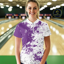 Load image into Gallery viewer, Custom Purple Splatter Bowling Team Women Quarter-Zip Shirt, Bowling League Shirt IPHW11260
