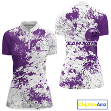 Load image into Gallery viewer, Custom Purple Splatter Bowling Team Women Quarter-Zip Shirt, Bowling League Shirt IPHW11260