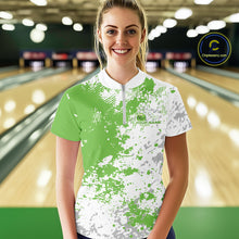 Load image into Gallery viewer, Custom Green Splatter Bowling Women Quarter-Zip Shirt, Bowling League Shirt Jerseys IPHW11262