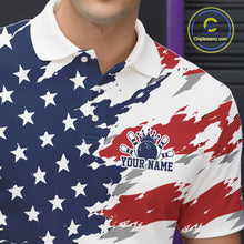 Load image into Gallery viewer, Polo shirt with American flag design and bowling logo, featuring 'Your Name' text.