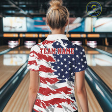 Load image into Gallery viewer, Person wearing a shirt with an American flag design in a bowling alley.