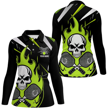 Custom Green Flame Pickleball Shirts for women, Skull Pickleball Jerseys For Team IPHW6921