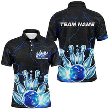 Load image into Gallery viewer, Black And Blue Thunder Lightning Custom Bowling Polo Shirts For Men, Bowling League Shirts IPHW7121